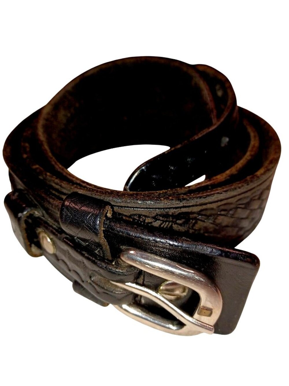 Belt Black Western Rugged Ranger Weave Leather Solid Brass Buckle Unisex Size 38